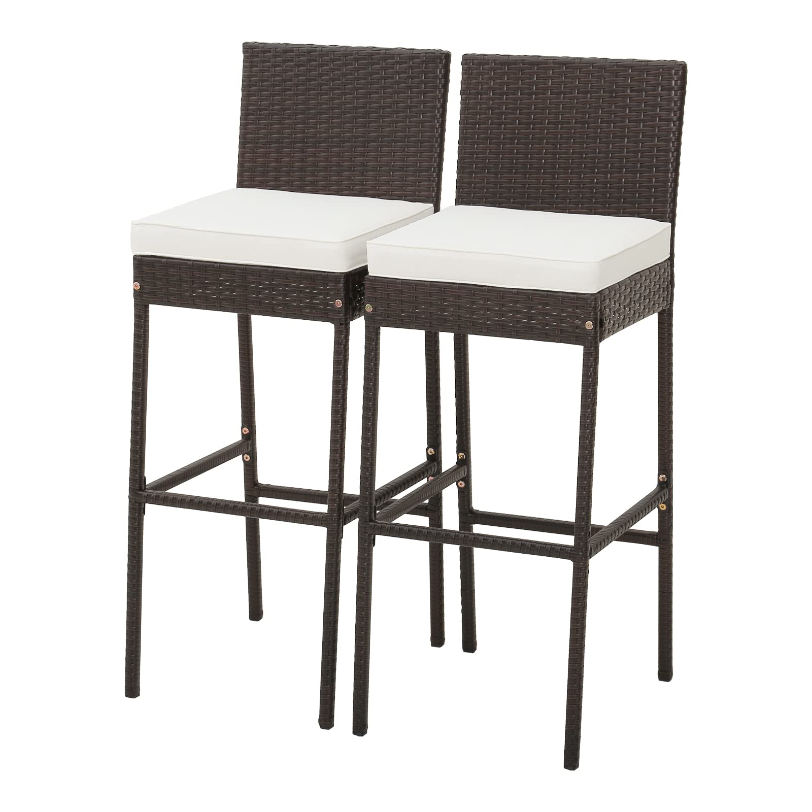 Tangkula Lot de 2 tabourets de bar en osier pour patio, chaise de bar d'extérieur
